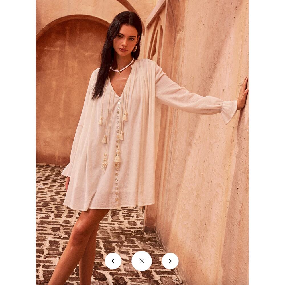Commense Tasseled Button Cotton Mini Dress Sz M